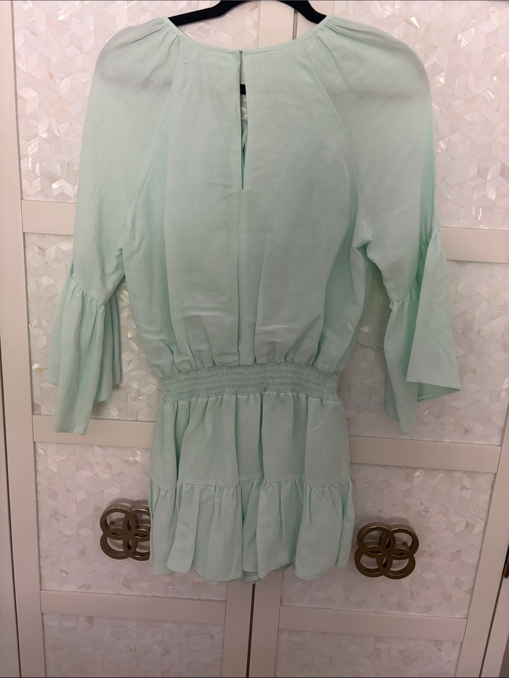 Amanda Uprichard Light Mint Tiered Smocked-Waist Dress - Picture 3 of 4